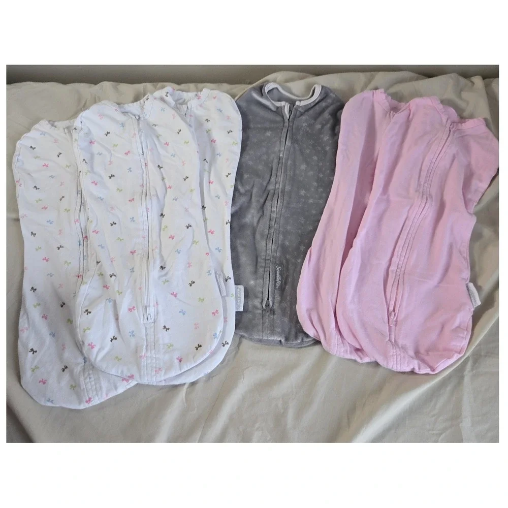 SwaddleMe Pod Newborn Baby Swaddle 6 Pack Pink Grey Stars‎ White Bows NB 0-2M